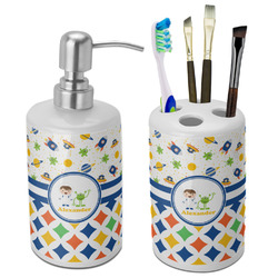 Boy's Space & Geometric Print Ceramic Bathroom Accessories Set (Personalized)