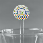 Boy's Space & Geometric Print 7" Round Plastic Stir Sticks - Clear (Personalized)