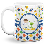 Boy's Space & Geometric Print 11 Oz Coffee Mug - White (Personalized)