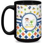 Boy's Space & Geometric Print 15 Oz Coffee Mug - Black (Personalized)