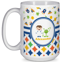 Boy's Space & Geometric Print 15 Oz Coffee Mug - White (Personalized)