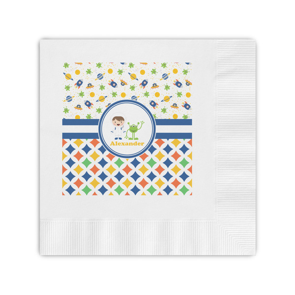 Custom Boy's Space & Geometric Print Coined Cocktail Napkins (Personalized)