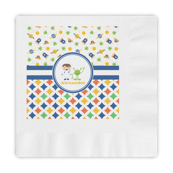 Custom Boy's Space & Geometric Print Embossed Decorative Napkins (Personalized)