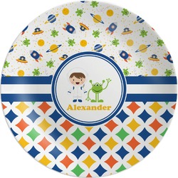 Boy's Space & Geometric Print Melamine Plate (Personalized)