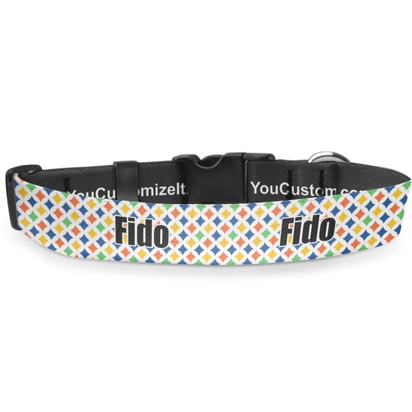 Custom Boy's Space & Geometric Print Deluxe Dog Collar - Large (13" to 21") (Personalized)