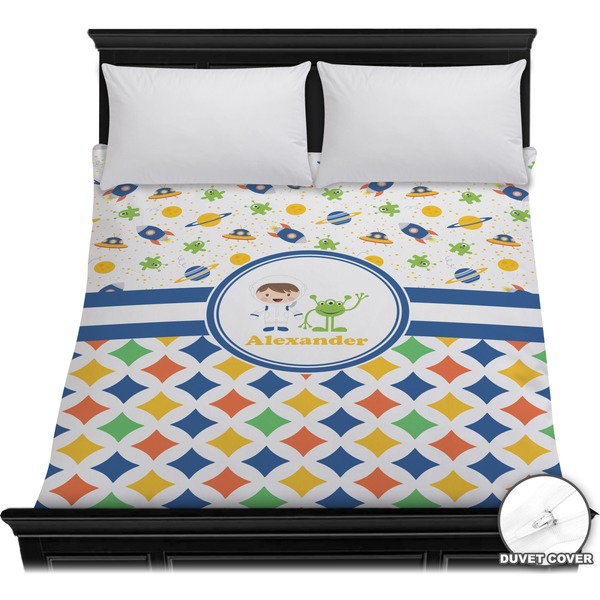 Custom Boy's Space & Geometric Print Duvet Cover - Full / Queen (Personalized)