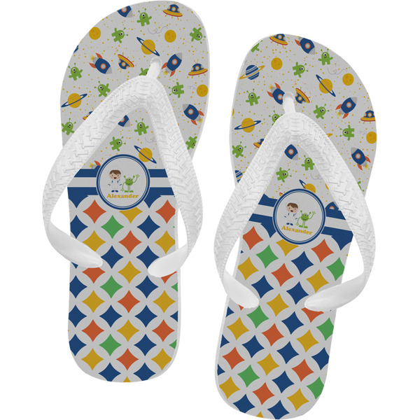 Custom Boy's Space & Geometric Print Flip Flops - Medium (Personalized)