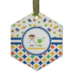 Boy's Space & Geometric Print Flat Glass Ornament - Hexagon w/ Name or Text