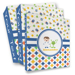 Boy's Space & Geometric Print 3 Ring Binder - Full Wrap (Personalized)