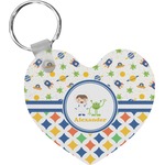 Boy's Space & Geometric Print Heart Plastic Keychain w/ Name or Text