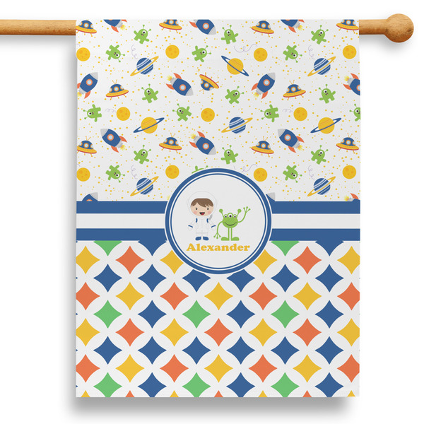 Custom Boy's Space & Geometric Print 28" House Flag - Double Sided (Personalized)