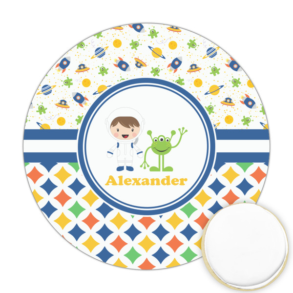 Custom Boy's Space & Geometric Print Printed Cookie Topper - 2.5" (Personalized)