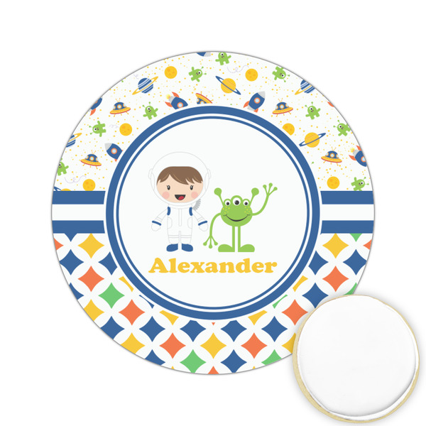 Custom Boy's Space & Geometric Print Printed Cookie Topper - 2.15" (Personalized)