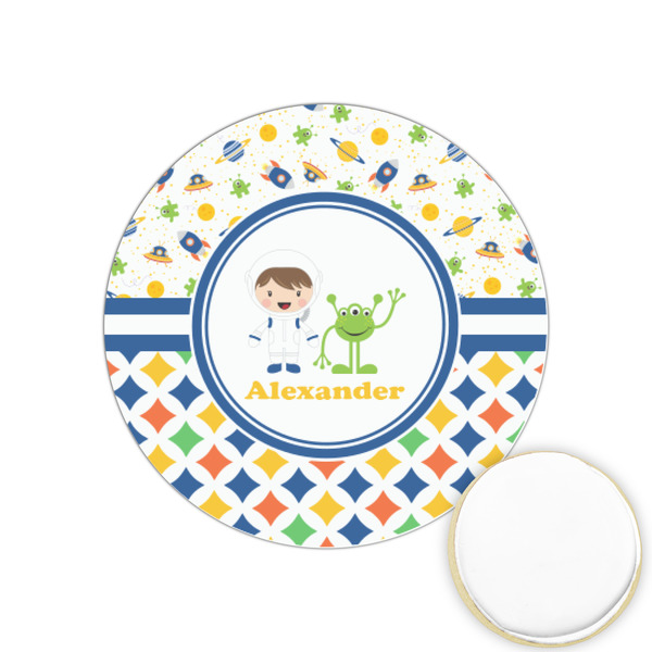 Custom Boy's Space & Geometric Print Printed Cookie Topper - 1.25" (Personalized)