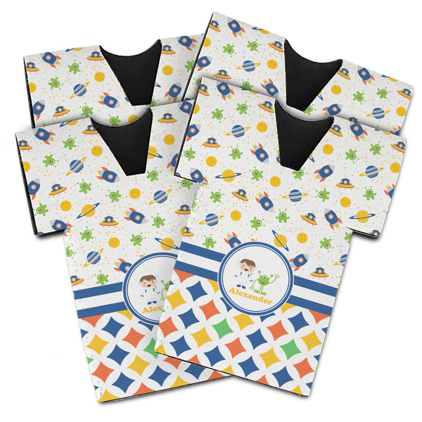 Custom Boy's Space & Geometric Print Jersey Bottle Cooler - Set of 4 (Personalized)