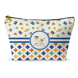 Boy's Space & Geometric Print Makeup Bag - Large - 12.5"x7" (Personalized)