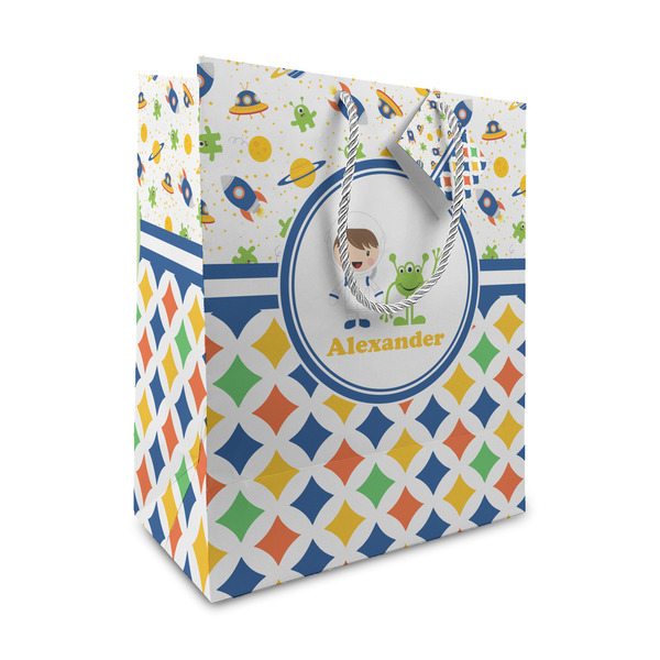 Custom Boy's Space & Geometric Print Medium Gift Bag (Personalized)