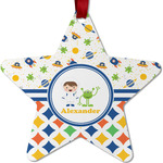 Boy's Space & Geometric Print Metal Star Ornament - Double Sided w/ Name or Text