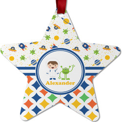 Boy's Space & Geometric Print Metal Star Ornament - Double Sided w/ Name or Text