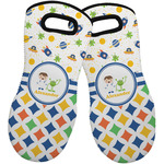 Boy's Space & Geometric Print Neoprene Oven Mitts - Set of 2 w/ Name or Text