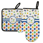 Boy's Space & Geometric Print Left Oven Mitt & Pot Holder Set w/ Name or Text