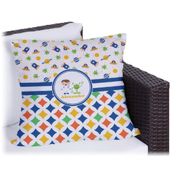 Boy's Space & Geometric Print Outdoor Pillow - 20" (Personalized)