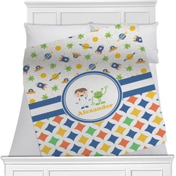 Boy's Space & Geometric Print Minky Blanket - Toddler / Throw - 60"x50" - Double Sided (Personalized)
