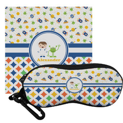 Boy's Space & Geometric Print Eyeglass Case & Cloth (Personalized)