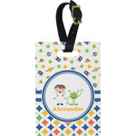 Boy's Space & Geometric Print Plastic Luggage Tag - Rectangular w/ Name or Text