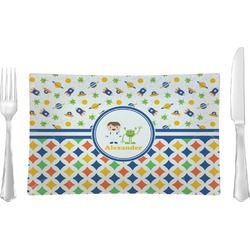 Boy's Space & Geometric Print Glass Rectangular Lunch / Dinner Plate (Personalized)