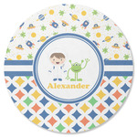 Boy's Space & Geometric Print Round Rubber Backed Coaster (Personalized)