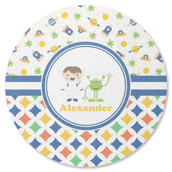 Custom Boy's Space & Geometric Print Round Rubber Backed Coaster (Personalized)