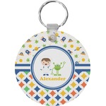 Boy's Space & Geometric Print Round Plastic Keychain (Personalized)