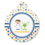 Boy's Space & Geometric Print Round Pet ID Tag (Personalized)