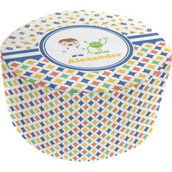 Boy's Space & Geometric Print Round Pouf Ottoman (Personalized)