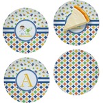 Boy's Space & Geometric Print Set of 4 Glass Appetizer / Dessert Plate 8" (Personalized)