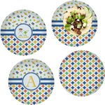 Boy's Space & Geometric Print Set of 4 Glass Lunch / Dinner Plate 10" (Personalized)