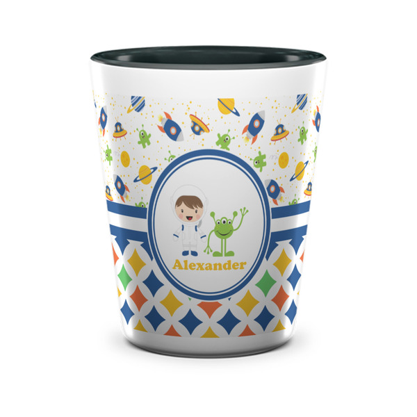 Custom Boy's Space & Geometric Print Ceramic Shot Glass - 1.5 oz - Two Tone - Single (Personalized)