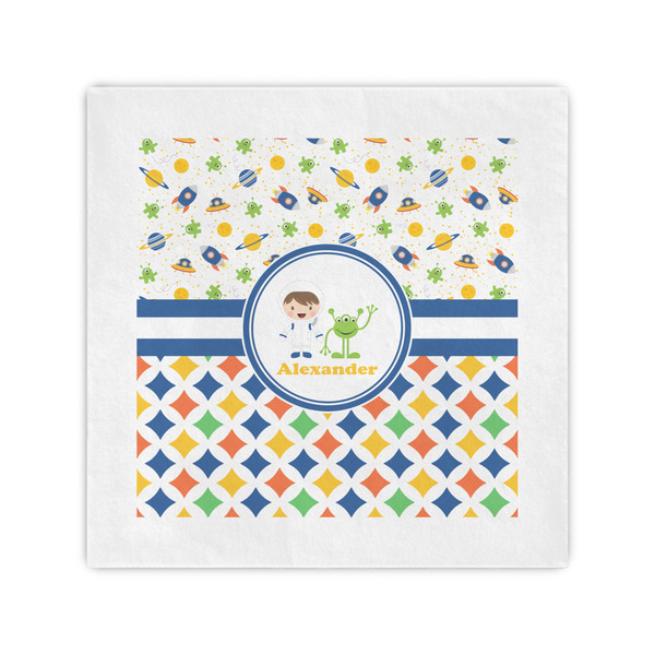 Custom Boy's Space & Geometric Print Cocktail Napkins (Personalized)