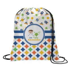 Boy's Space & Geometric Print Drawstring Backpack - Small (Personalized)