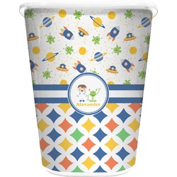 Boy's Space & Geometric Print Waste Basket - Double Sided (White) (Personalized)