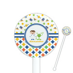 Boy's Space & Geometric Print 5.5" Round Plastic Stir Sticks - White - Single Sided (Personalized)