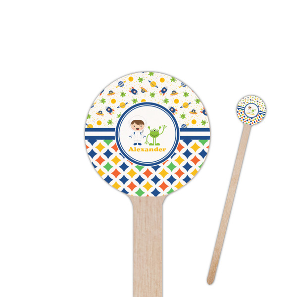 Custom Boy's Space & Geometric Print 7.5" Round Wooden Stir Sticks - Double Sided (Personalized)