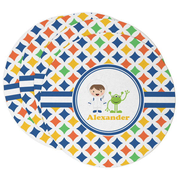 Custom Boy's Astronaut Round Paper Coasters w/ Name or Text