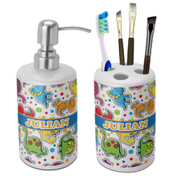 Dinosaur Print Ceramic Bathroom Accessories Set (Personalized)