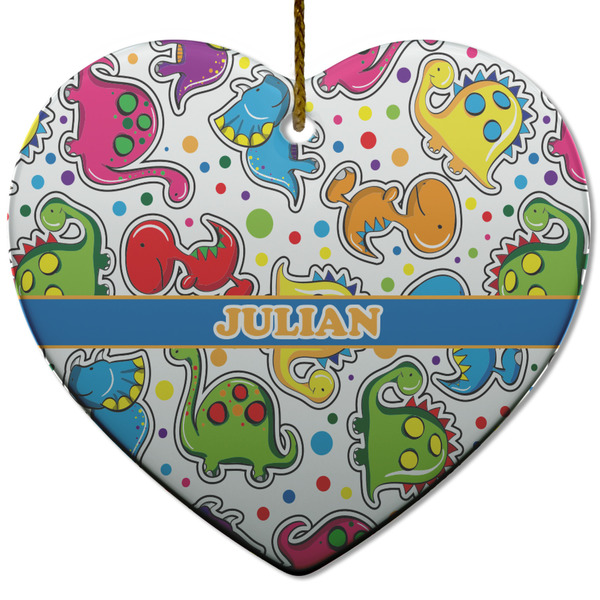 Custom Dinosaur Print Heart Ceramic Ornament w/ Name or Text