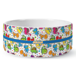 Dinosaur Print Ceramic Dog Bowl (Personalized)