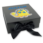 Dinosaur Print Gift Box with Magnetic Lid - Black (Personalized)