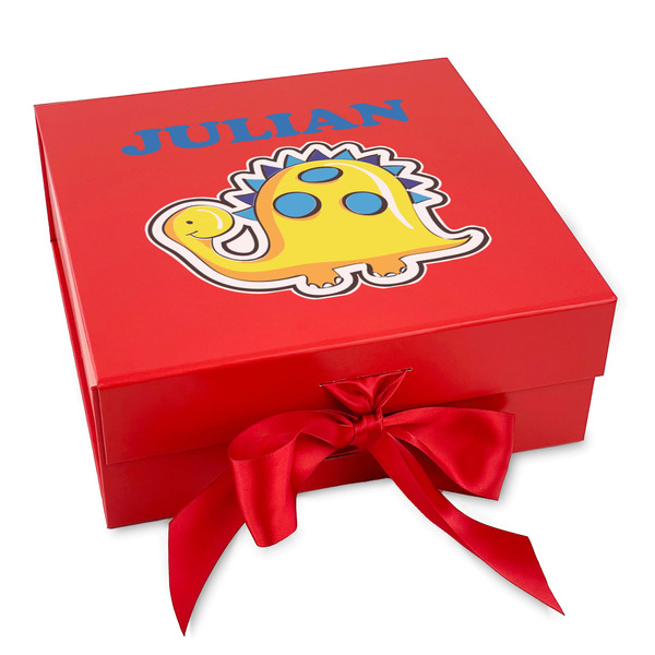 Custom Dinosaur Print Gift Box with Magnetic Lid - Red (Personalized)