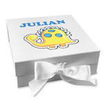 Dinosaur Print Gift Box with Magnetic Lid - White (Personalized)